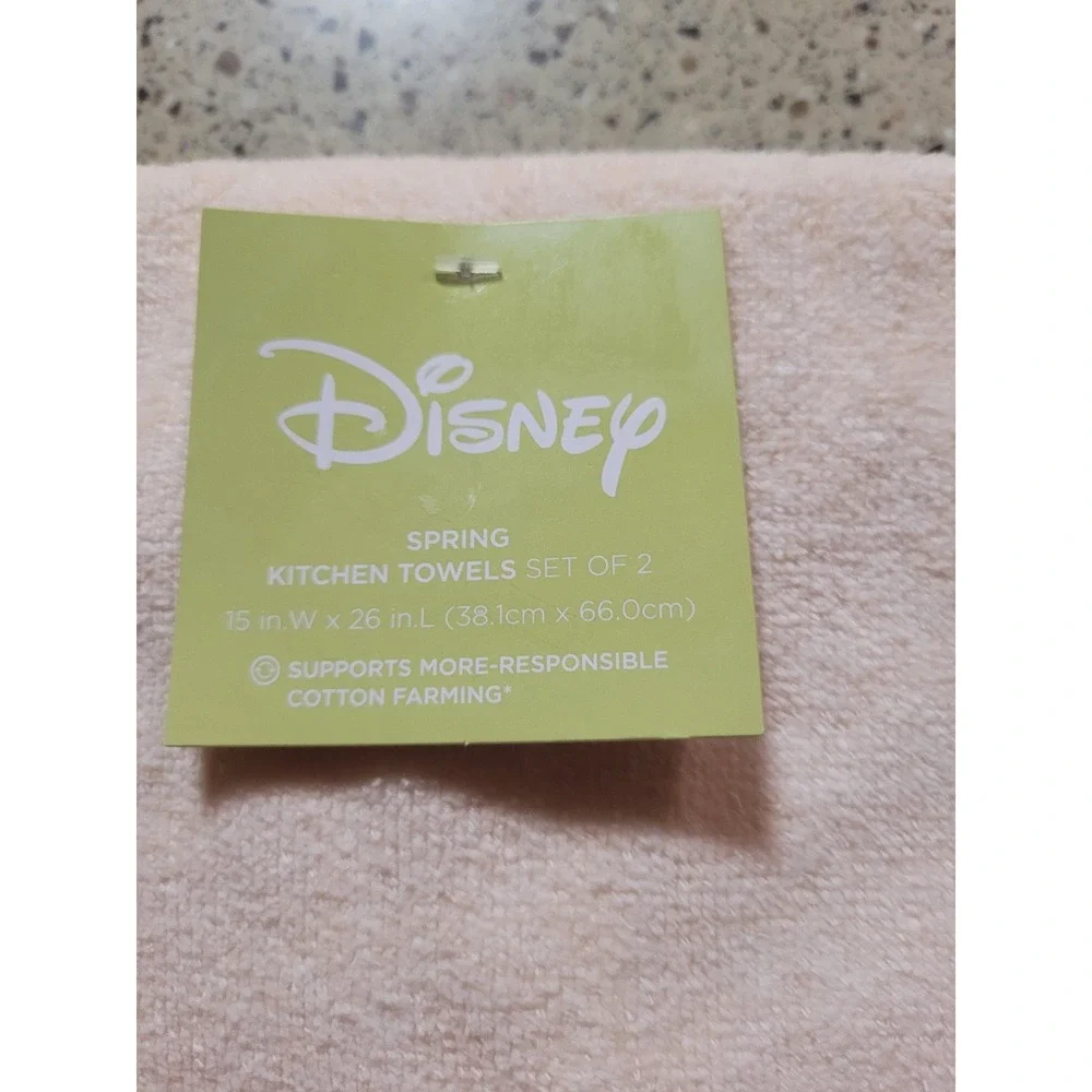 Disney Minnie Mouse Set Of 2 Kitchen Tea Towels Pink Peach White Gingham NWT
